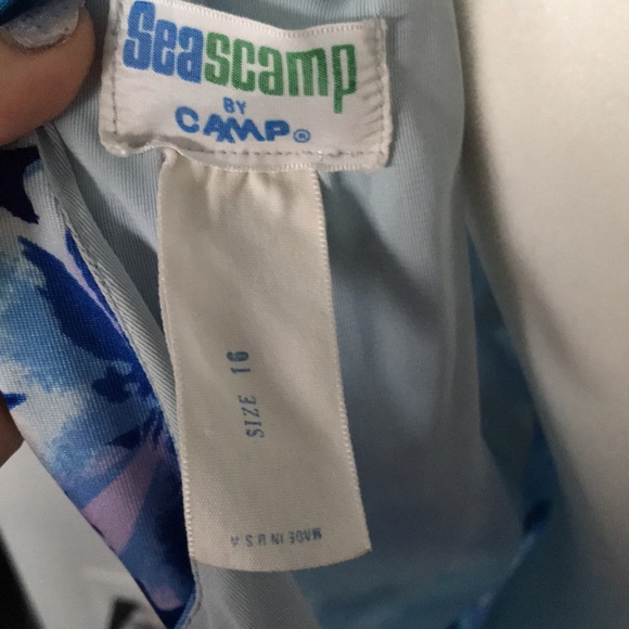 Vintage Union Made Seascamp by Camp 70s Vibrant Blue Floral Swim Dress/Coverup - Picture 5 of 7